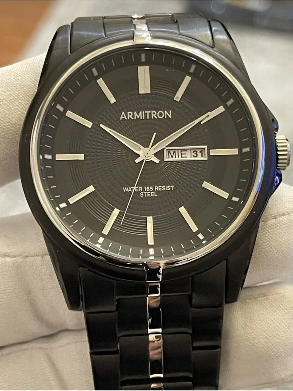 Armitron 20/5281BKTB Men's Day/Date Function Black Stainless Steel 46mm Watch